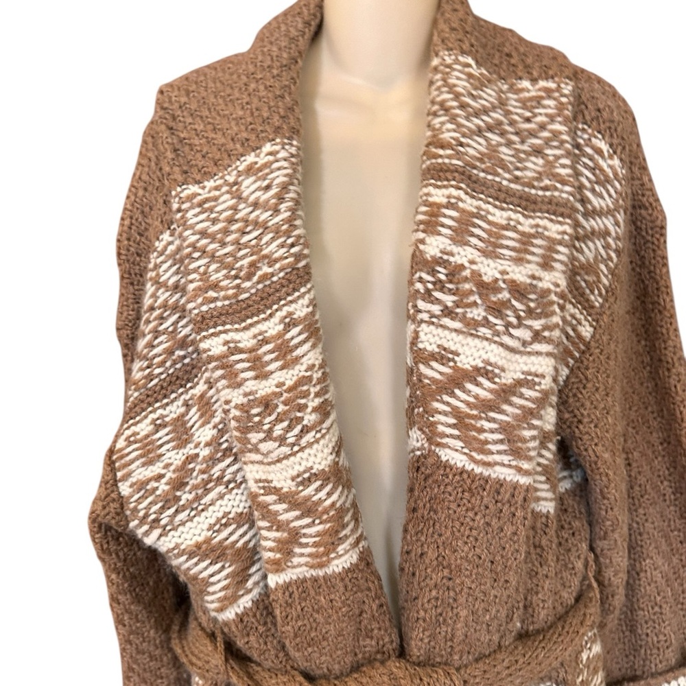 Lucky‎ Brand Fairsle Sweater Coatigan Caramel Cafe Women's Medium Wool Blend - Picture 4 of 11